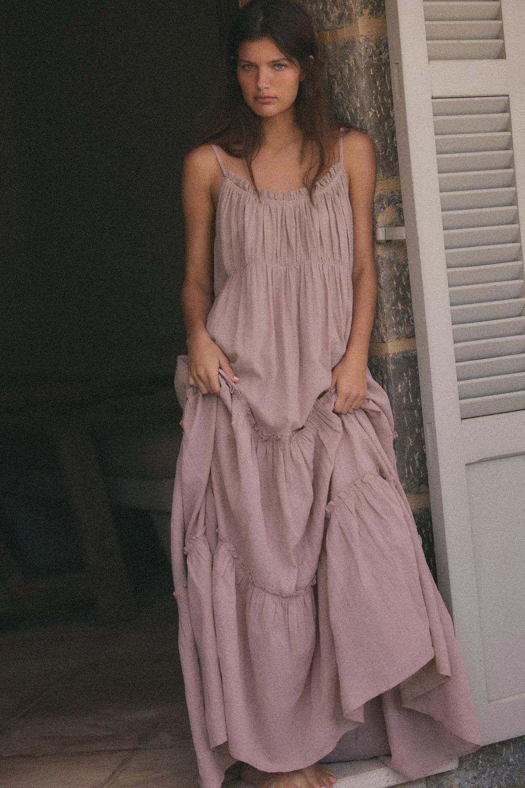 CHIFFON MIDI DRESS WITH RUFFLES