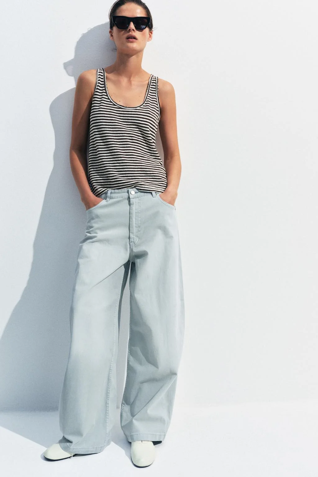 STRIPED COTTON AND LINEN TOP