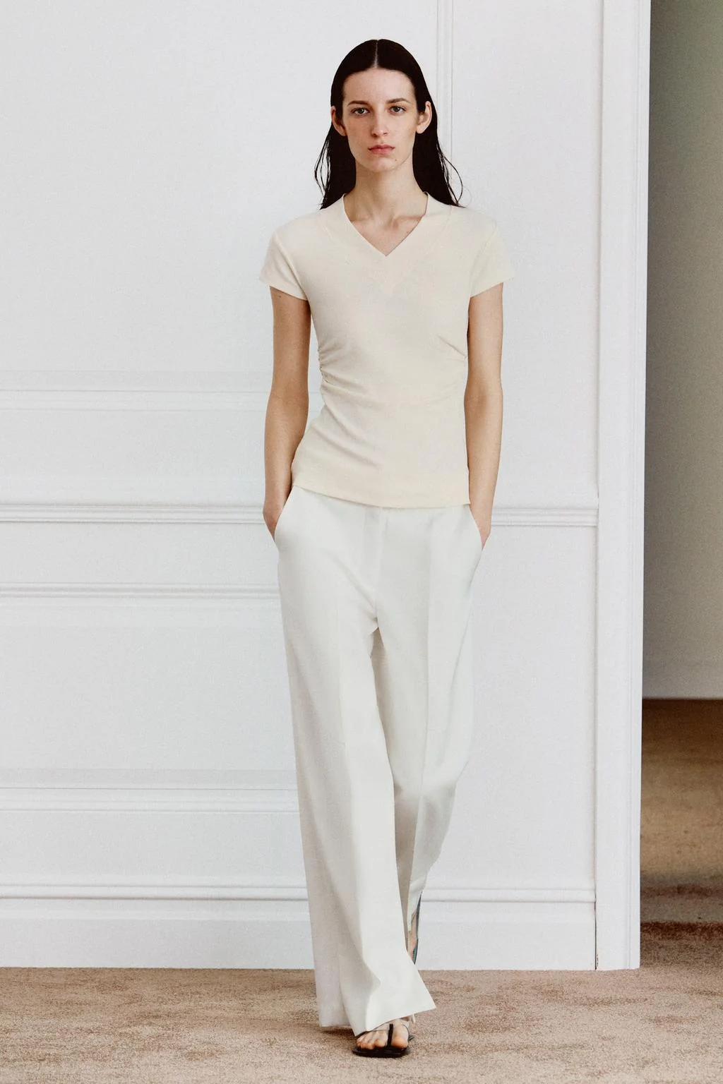 DRAPED LINEN BLEND T-SHIRT