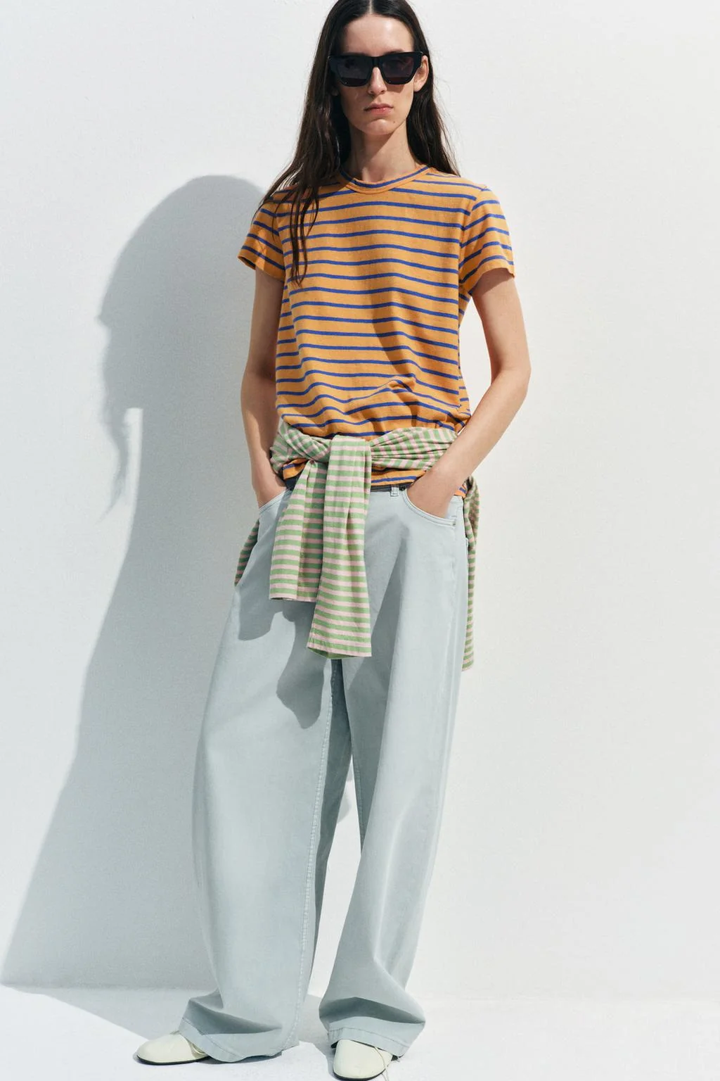 STRIPED COTTON AND LINEN T-SHIRT