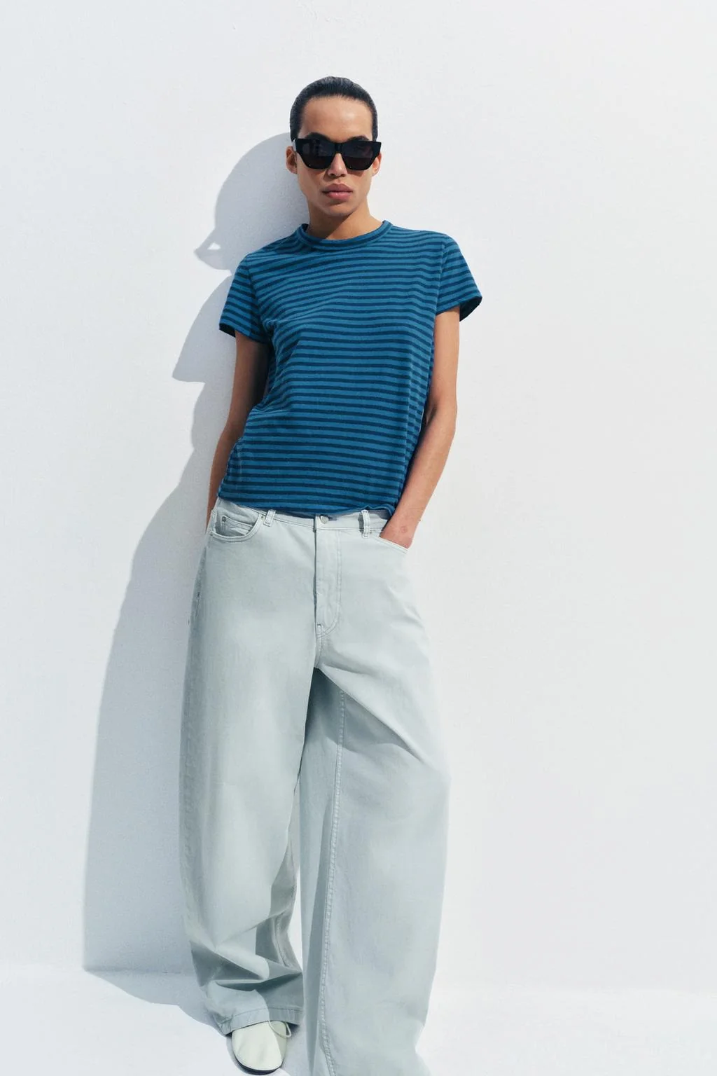 STRIPED COTTON AND LINEN T-SHIRT