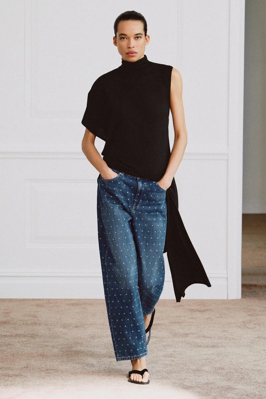 ZW COLLECTION TAPERED MID-WAIST DOTS JEANS