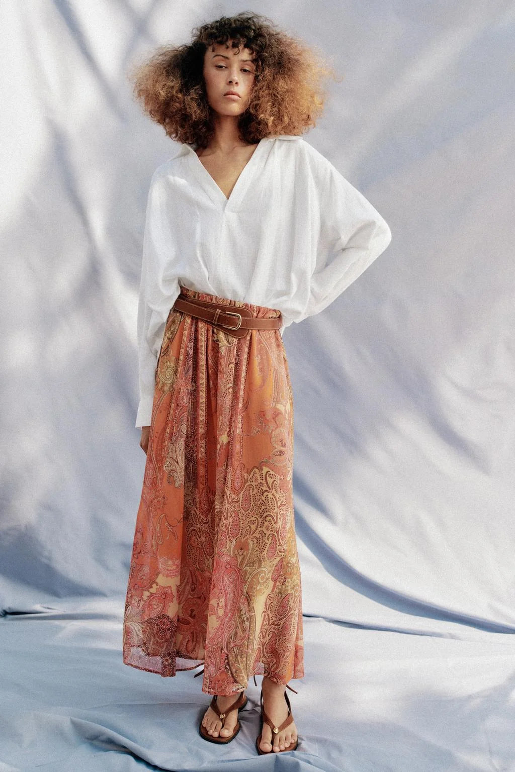 PRINTED MIDI SKIRT WITH BELT