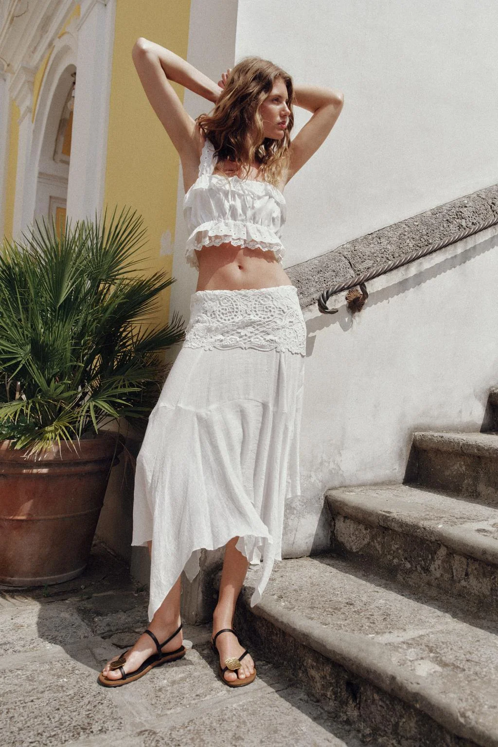 EMBROIDERED ASYMMETRIC MIDI SKIRT