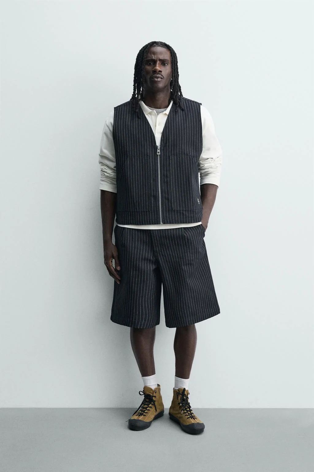 PINSTRIPED DENIM WAISTCOAT