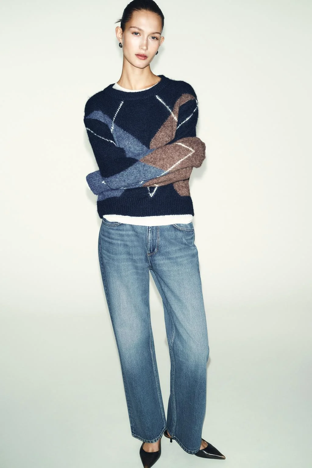 Трикотажный свитер в ромб