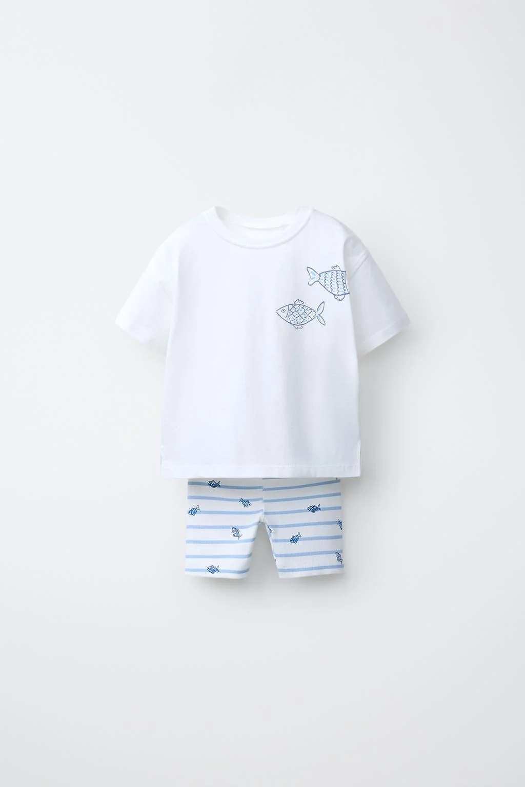 FISH PRINT T-SHIRT AND CYCLING LEGGINGS SET