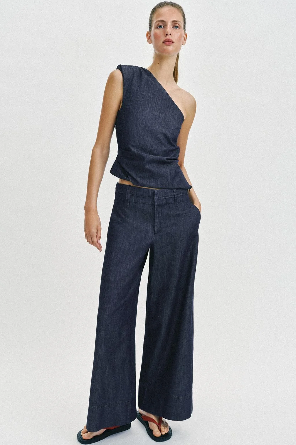 LINEN BLEND WIDE-LEG TROUSERS