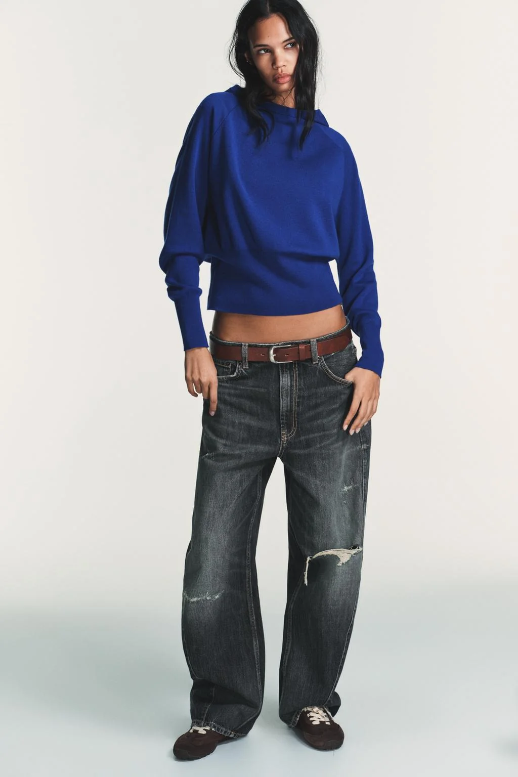 Трикотажный худи-свитер однотонный