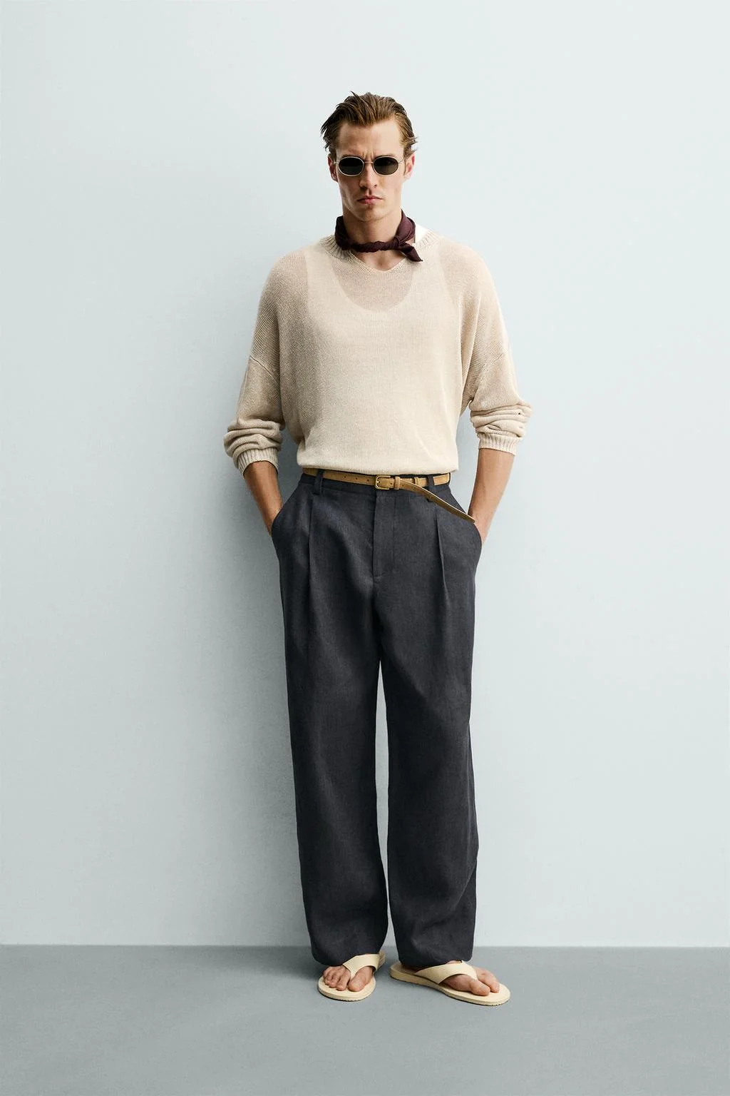 100% LINEN PLEATED TROUSERS