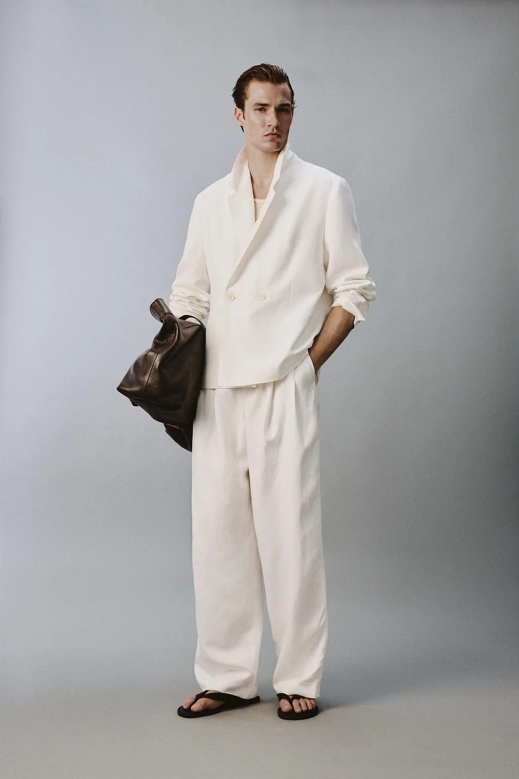 RELAXED FIT VISCOSE/LINEN SUIT TROUSERS