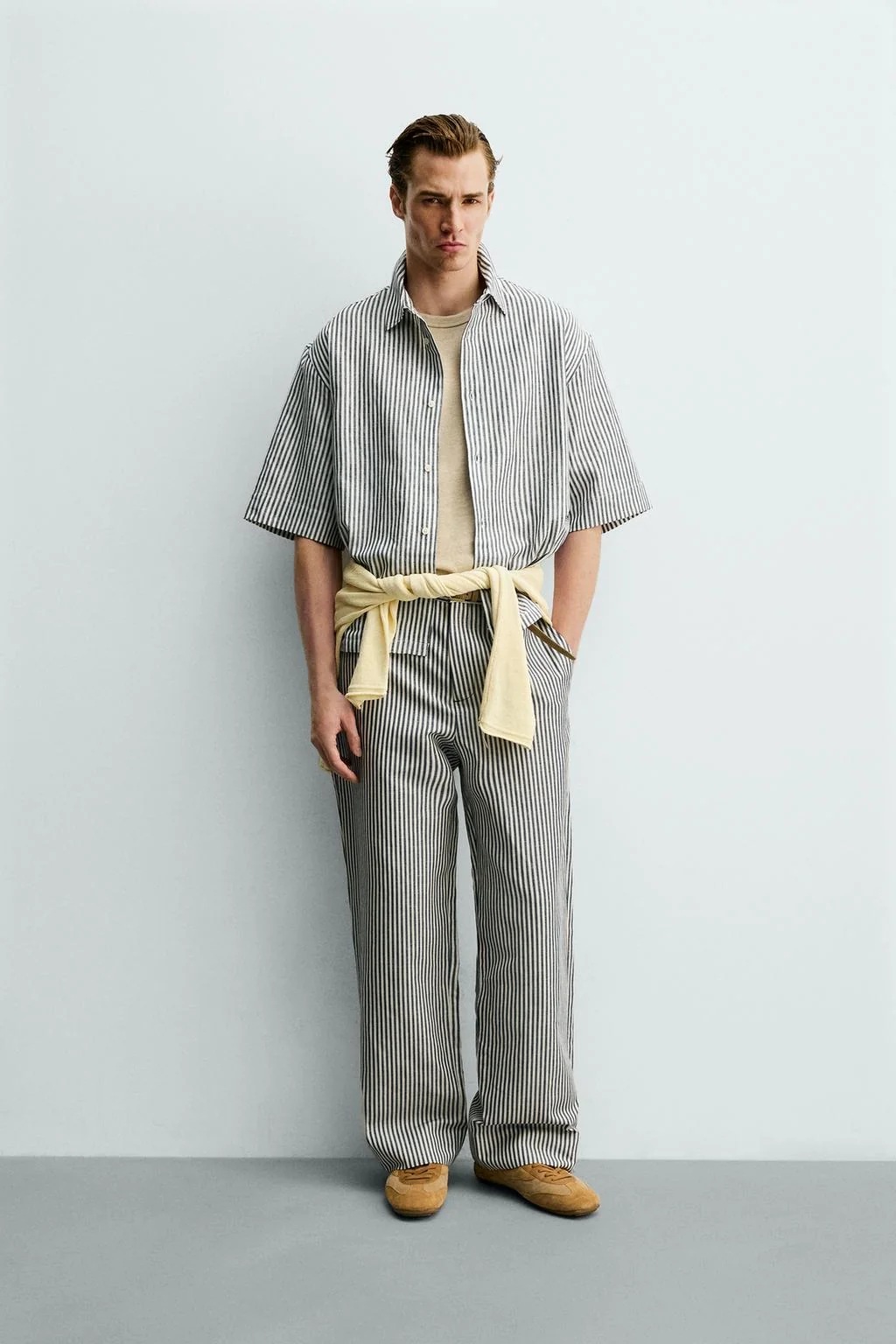 STRIPED COTTON/LINEN TROUSERS