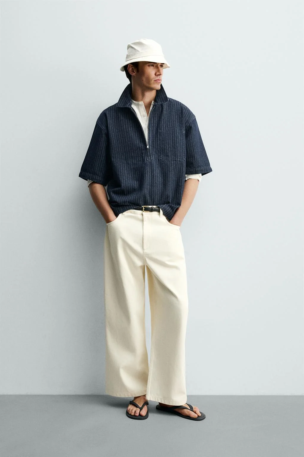 STRIPED DENIM POLO SHIRT