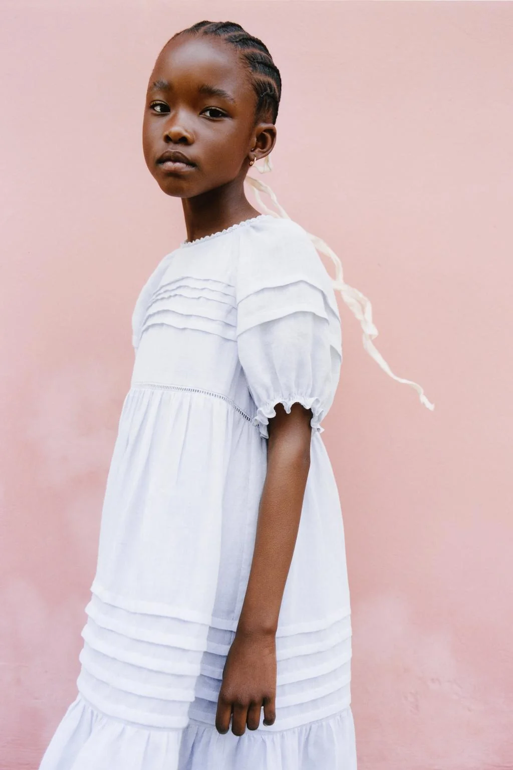 RAMIE DRESS WITH PINTUCKS AND LACE TRIM