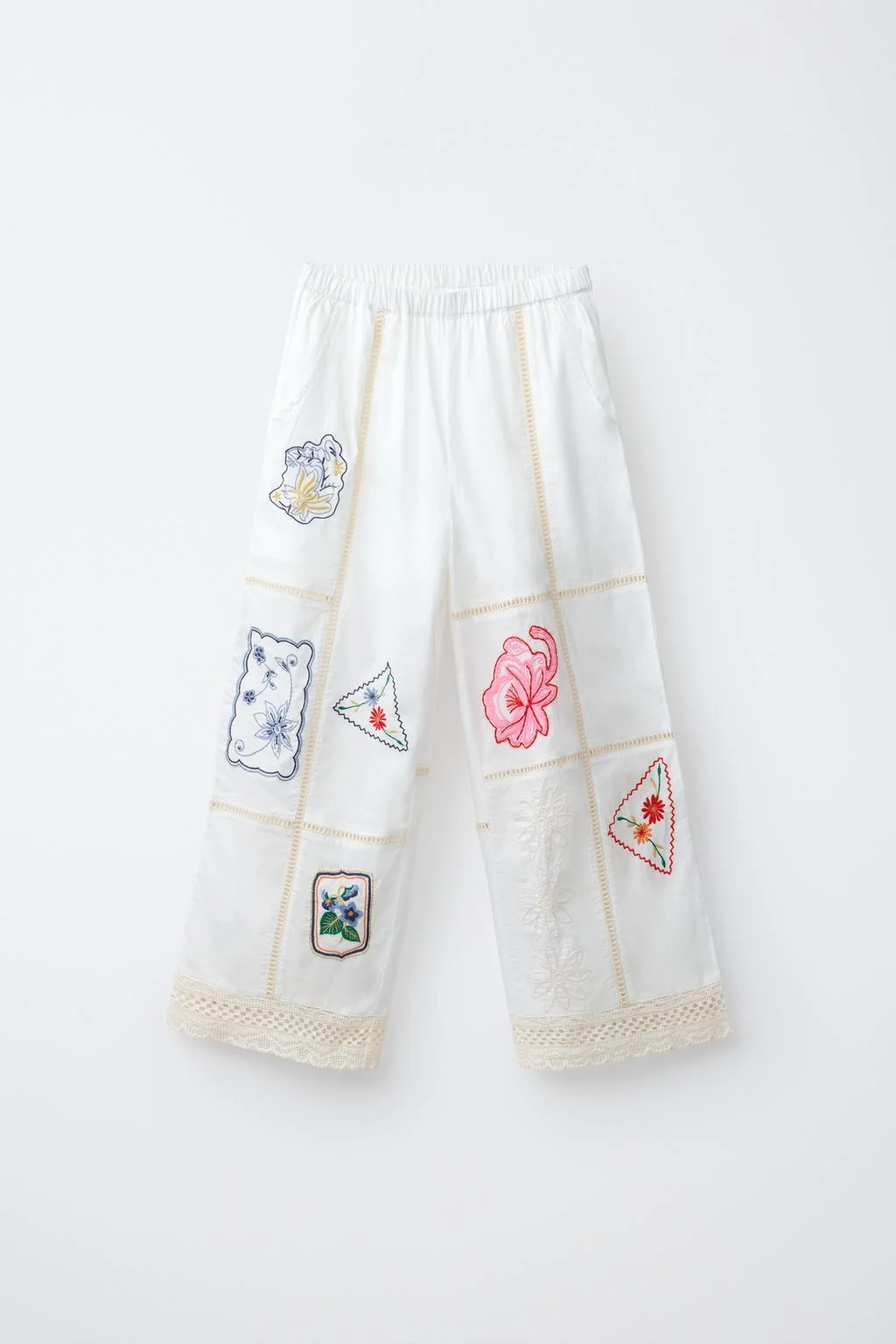 EMBROIDERED PATCHWORK STRAIGHT TROUSERS