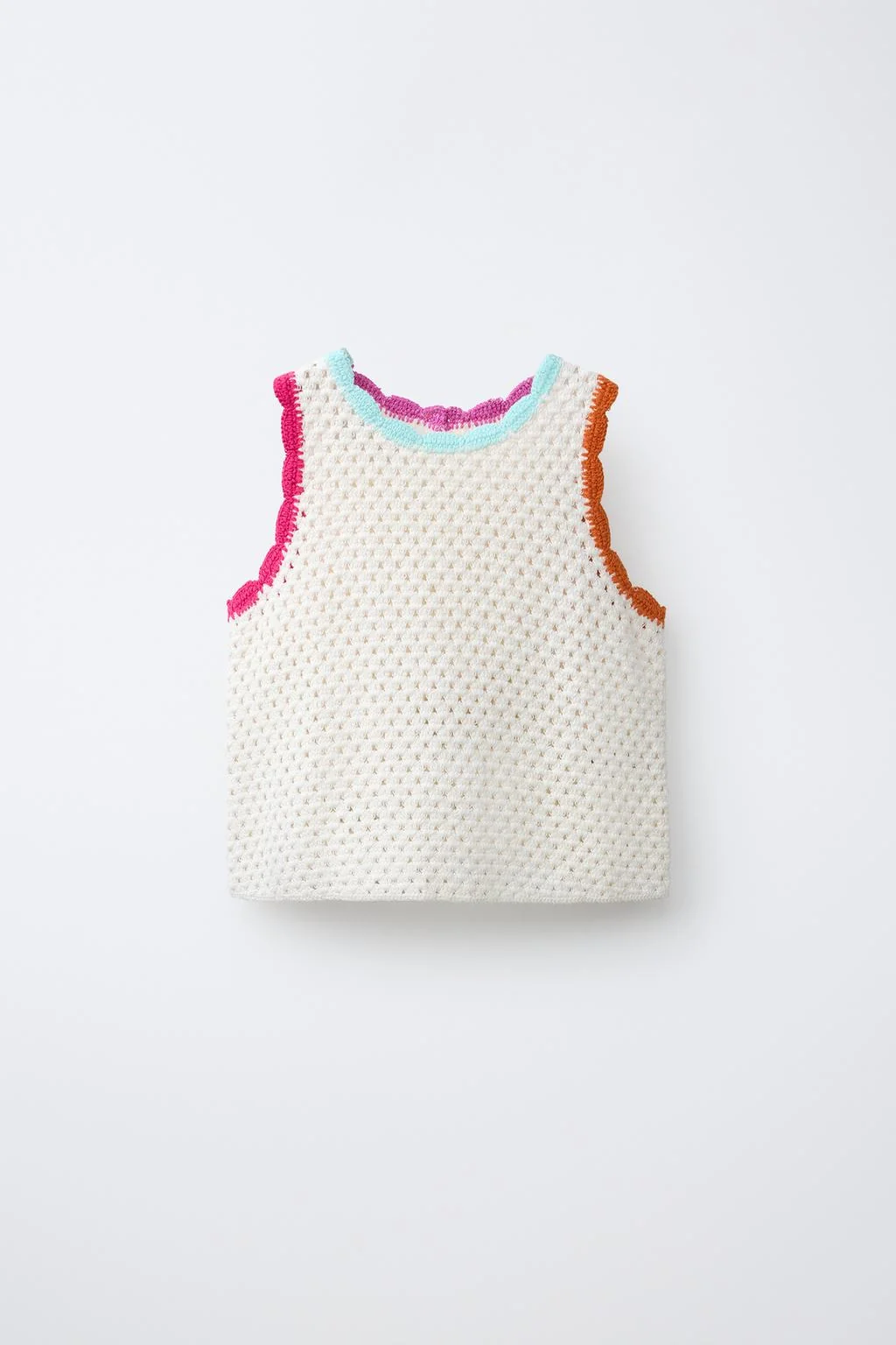 CROCHET KNIT TOP WITH CONTRAST TRIMS