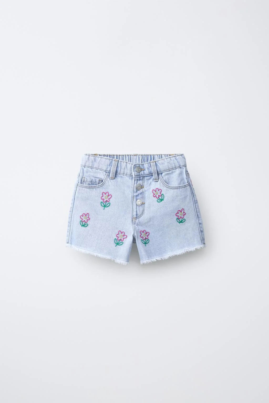 MOM FIT DENIM BERMUDA SHORTS WITH EMBROIDERED FLOWERS