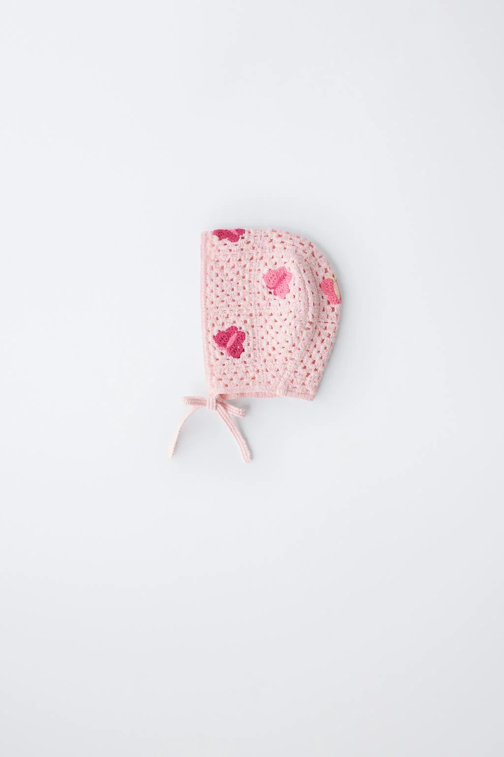 CROCHET KNIT BONNET WITH BUTTERFLIES