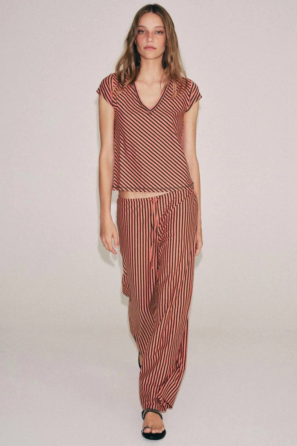 STRIPED LINEN BLEND TROUSERS