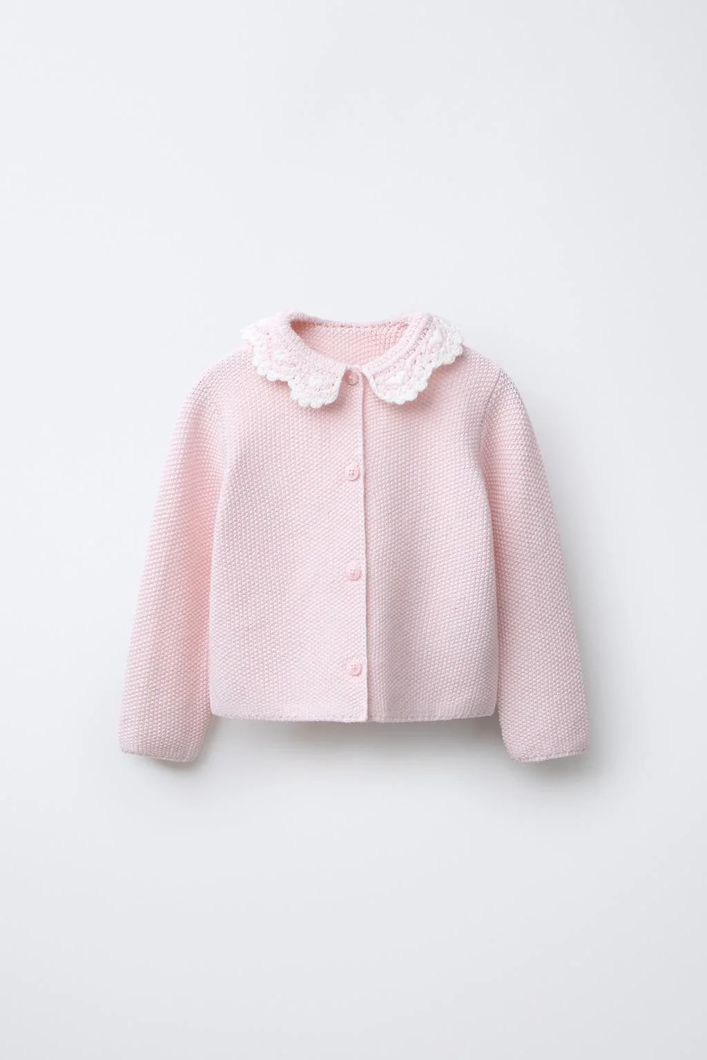 Кардиган из трикотажа с вязаным крючком воротником