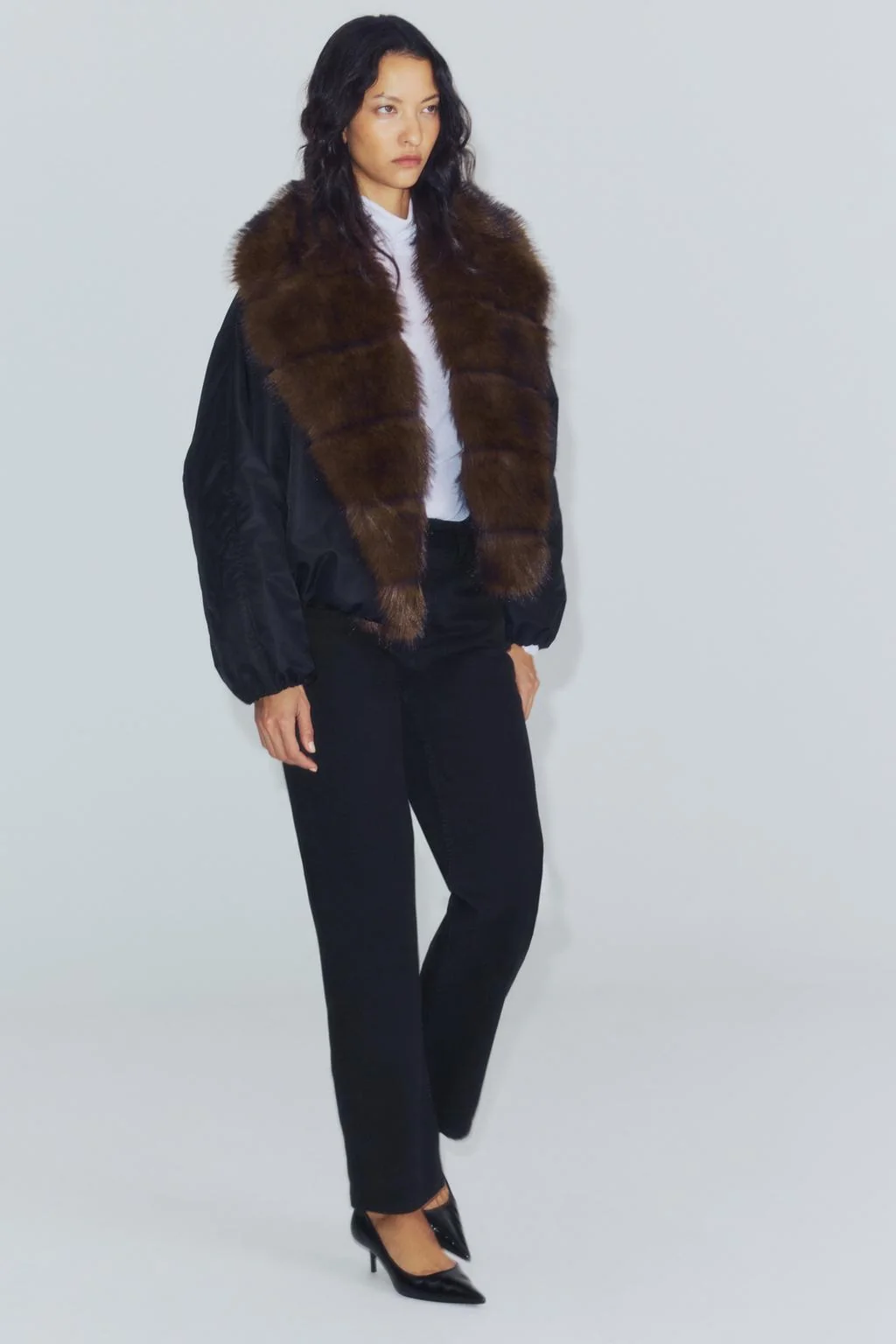 Бомбер с искусственным меховым воротником ZW COLLECTION