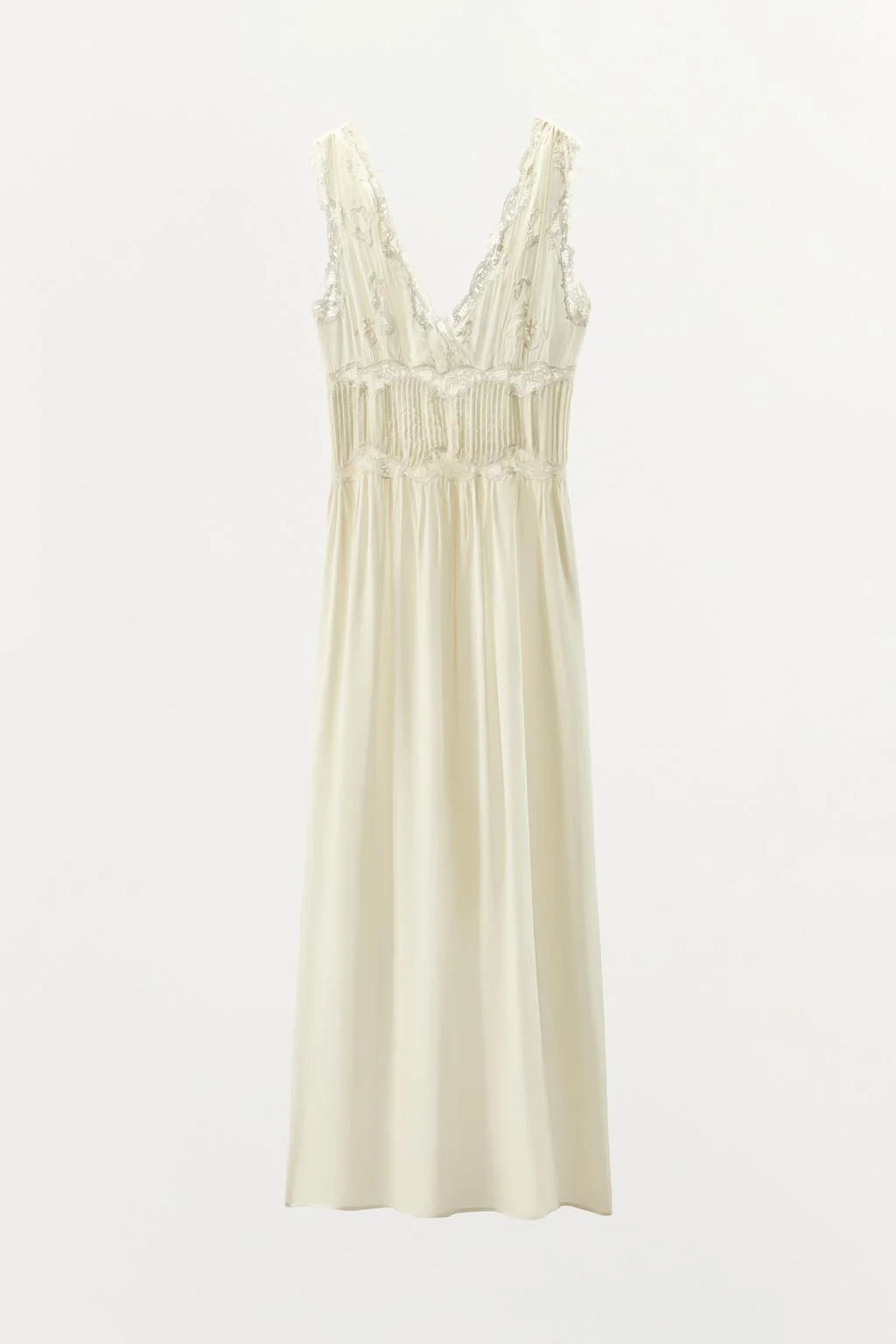 LIMITED EDITION SATIN DRESS WITH PLEATS AND LACE