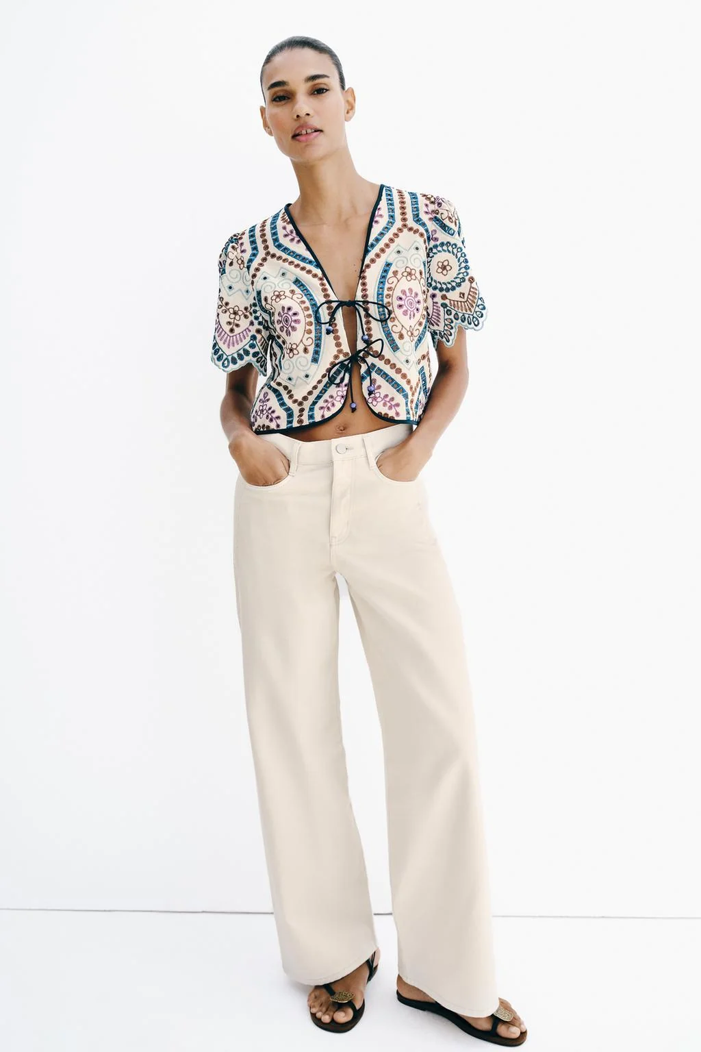 CUTWORK EMBROIDERED CROP TOP