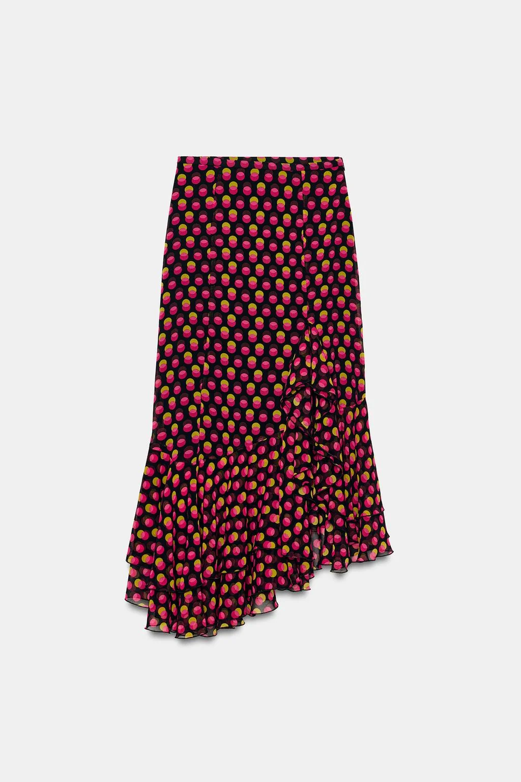 ASYMMETRIC POLKA DOT MIDI SKIRT