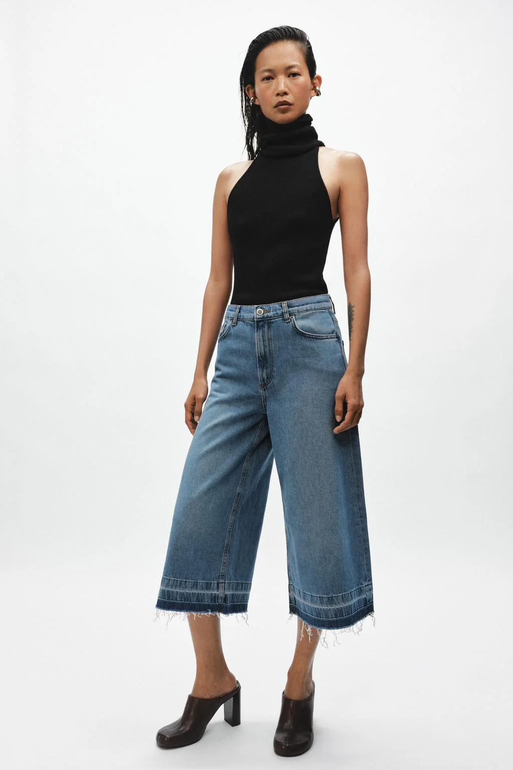 ZW COLLECTION WIDE-LEG DENIM BERMUDA SHORTS