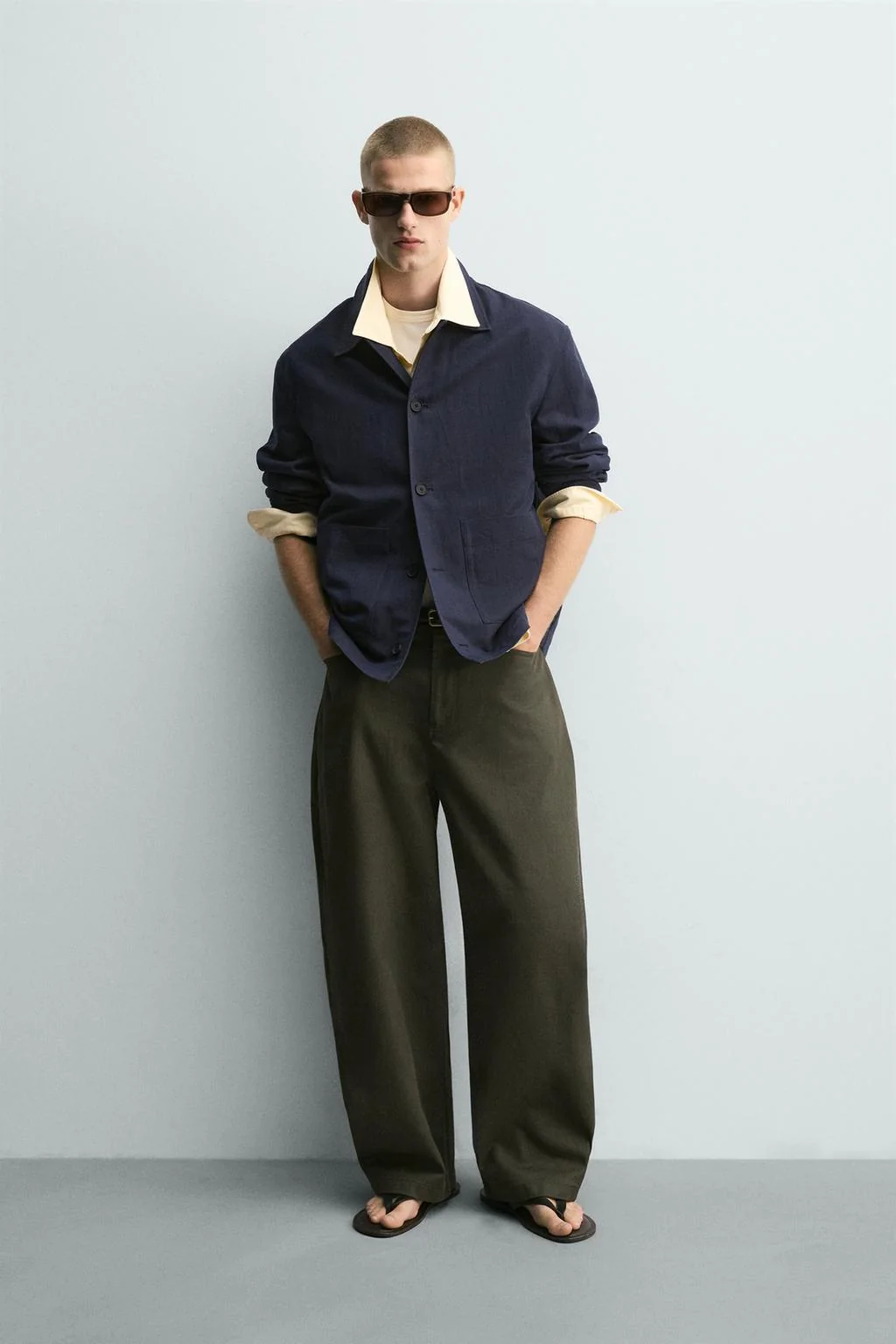 Свободный крой хлопковая/льняная рубашка-оверсайз