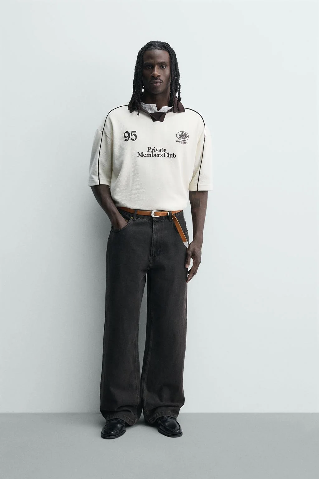 CONTRAST EMBROIDERED RETRO FOOTBALL POLO SHIRT