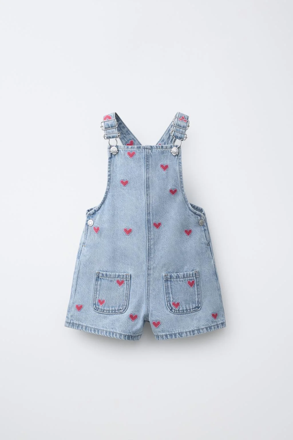 EMBROIDERED HEART DENIM SHORT DUNGAREES