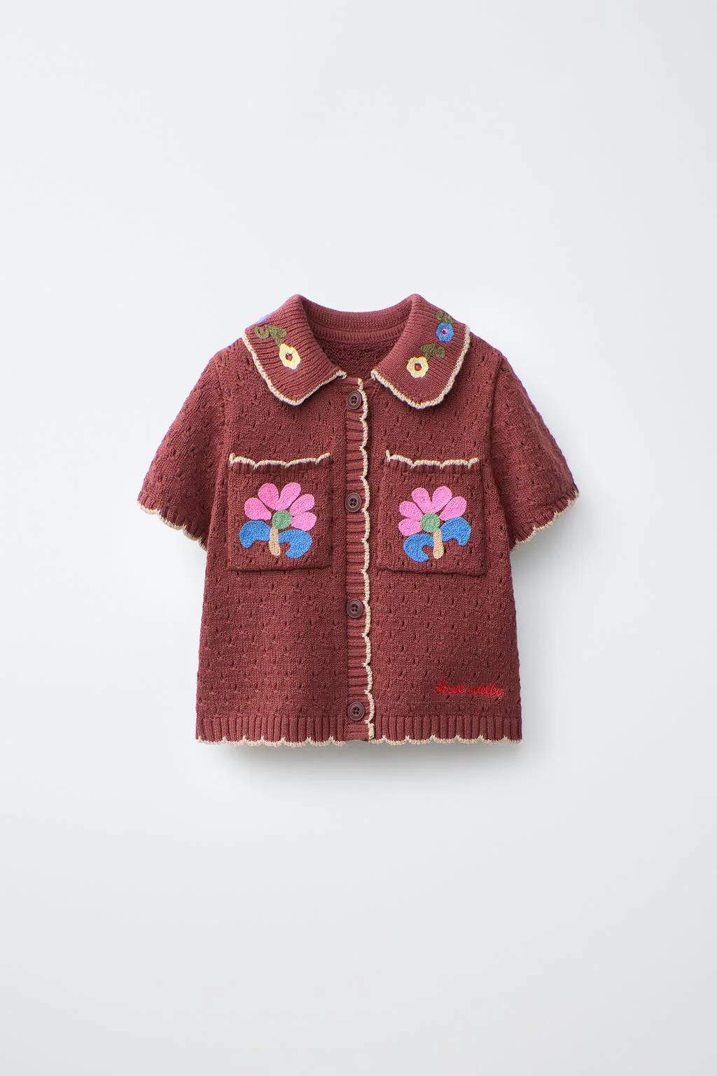 KNIT POLO SHIRT WITH EMBROIDERED FLOWERS SISSEL EDELBO X ZARA KIDS