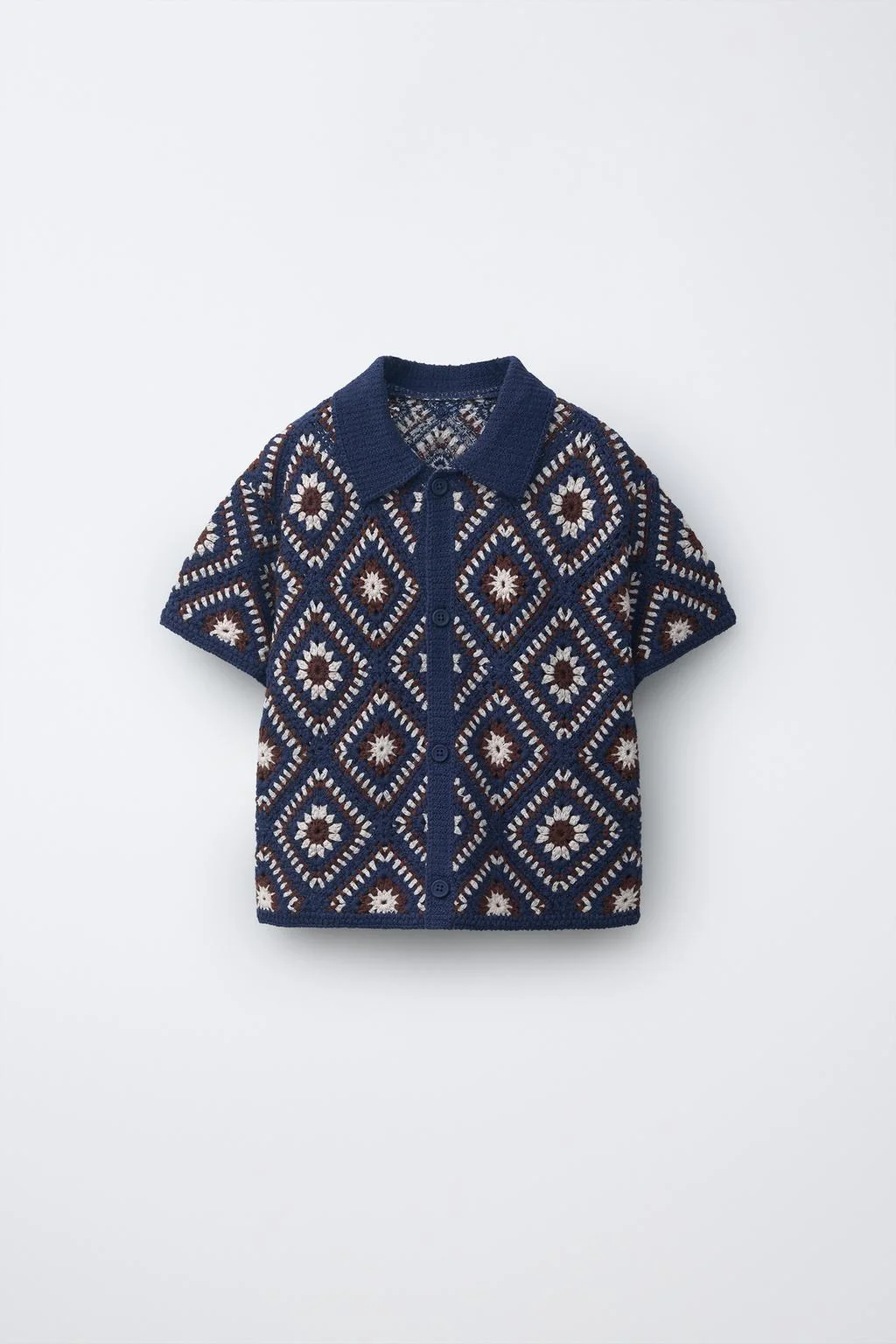 ARGYLE CROCHET KNIT SHIRT