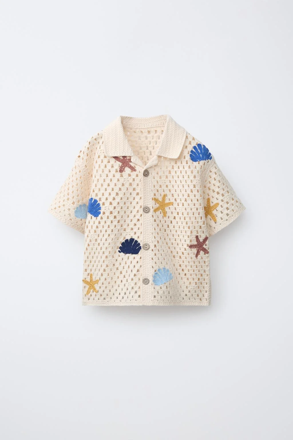 CROCHET KNIT SHIRT WITH MARINE MOTIFS