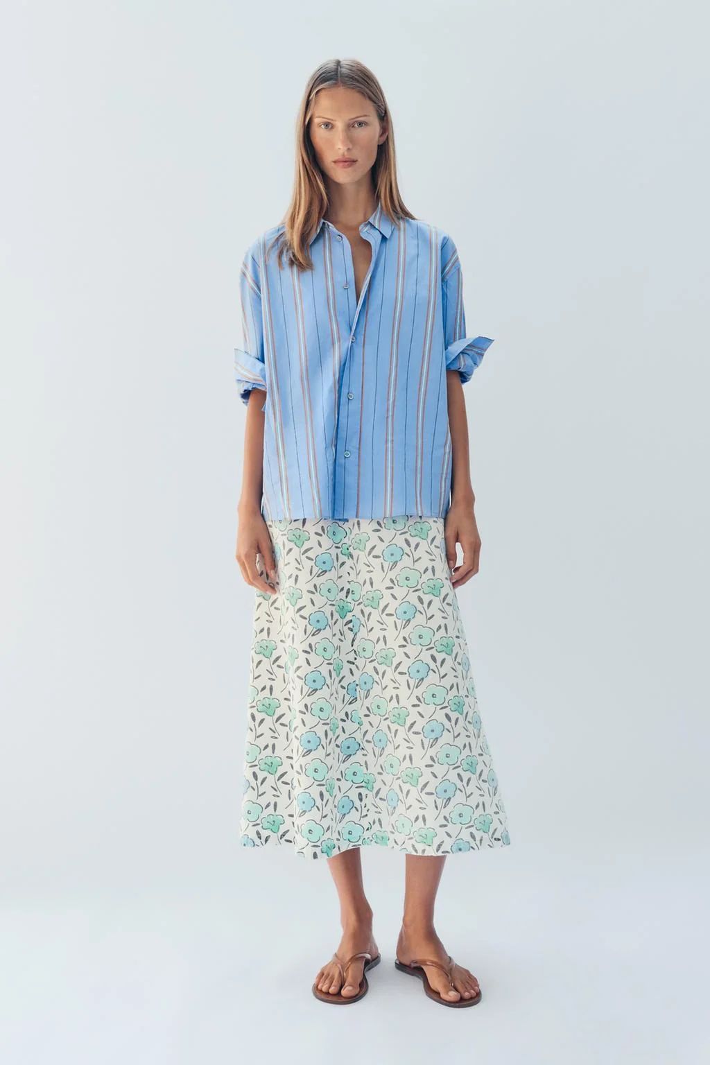 LIMITED EDITION FLORAL LINEN BLEND MIDI SKIRT