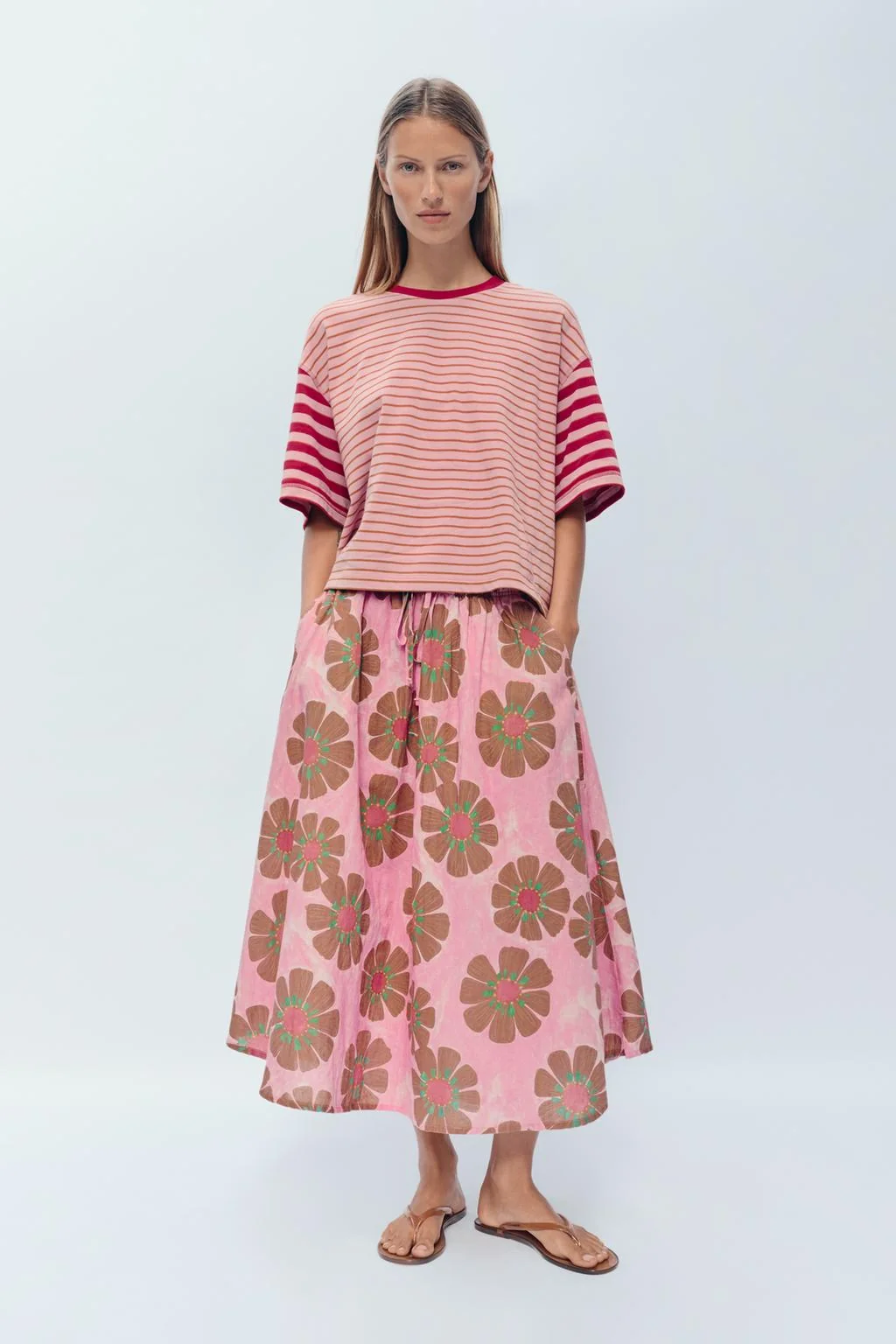 LIMITED EDITION FLORAL LINEN BLEND MIDI SKIRT