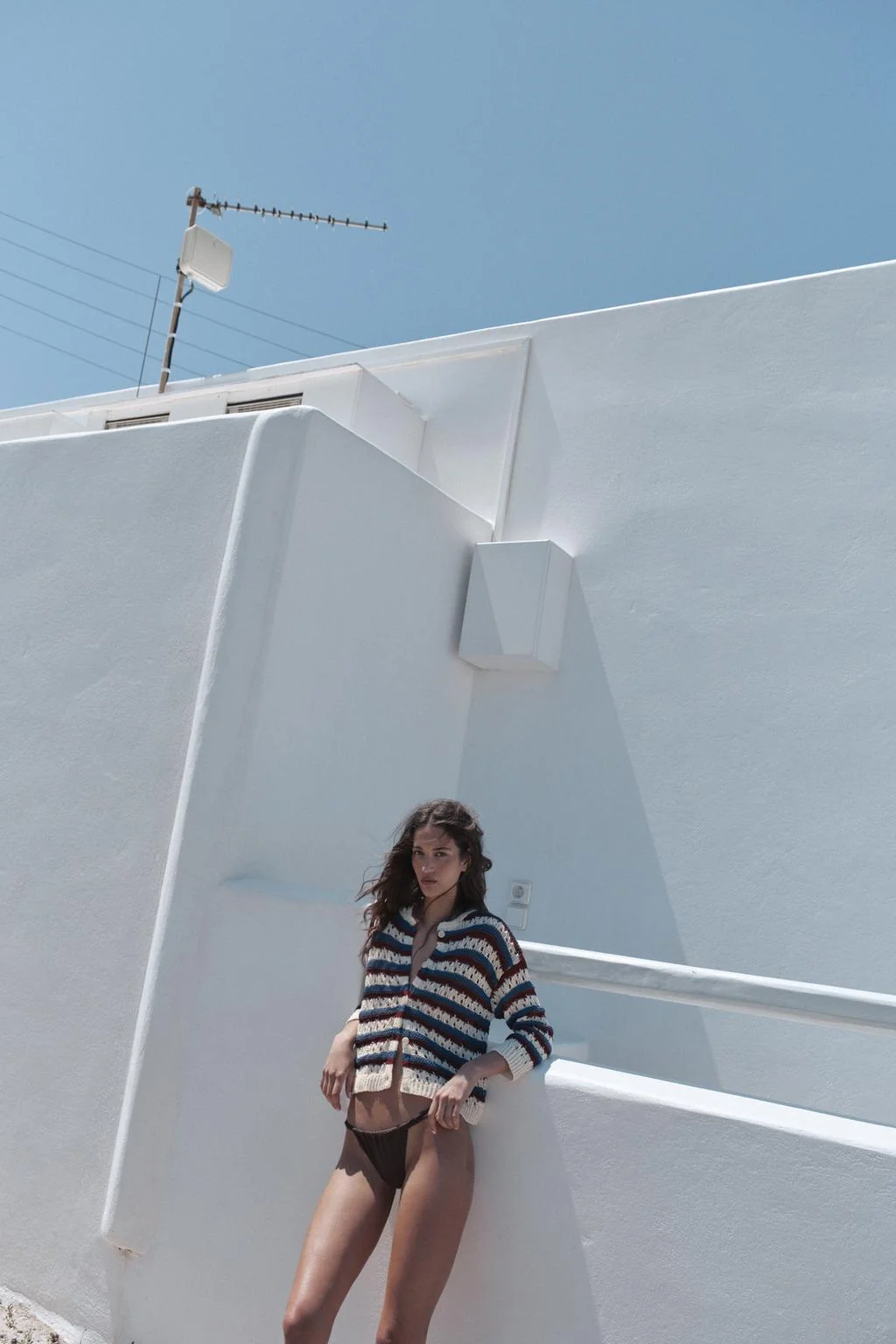 STRIPED CUTWORK KNIT CARDIGAN