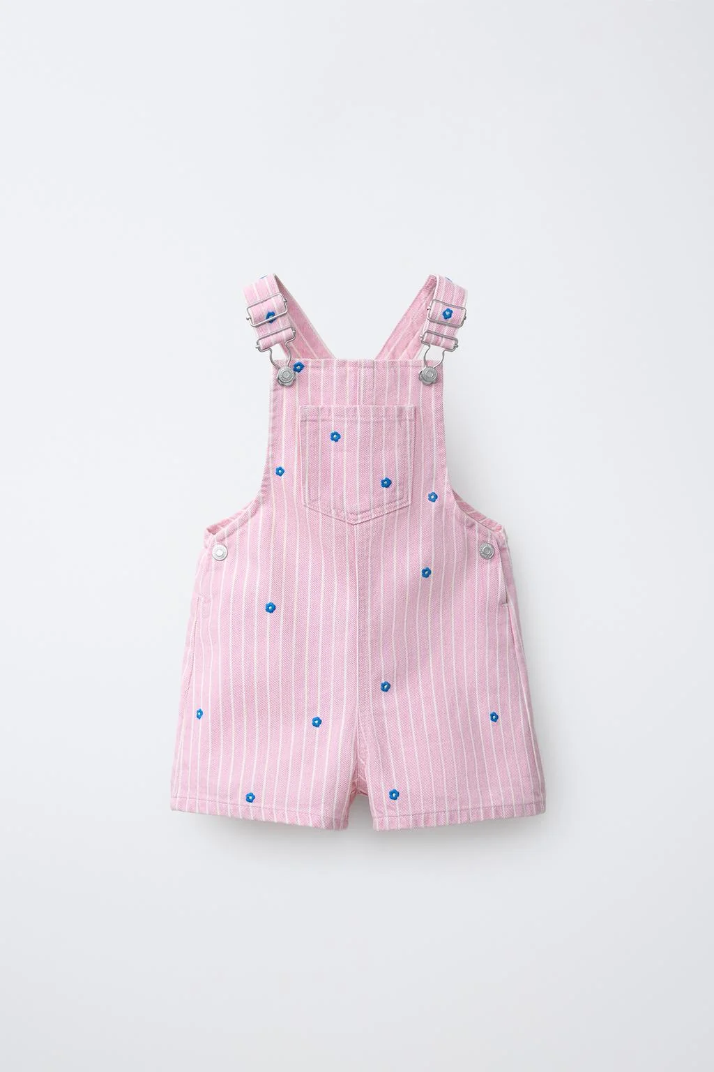 STRIPED TWILL DUNGAREES WITH EMBROIDERED FLOWERS