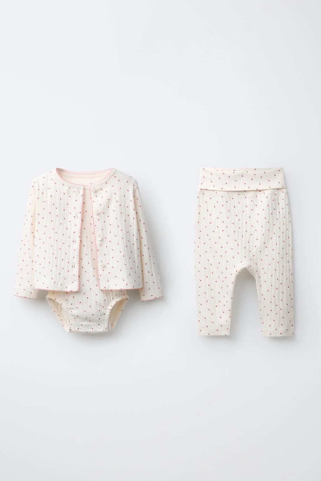 Набор: кардиган с принтом сердечек, боди и леггинсы — Пижамы