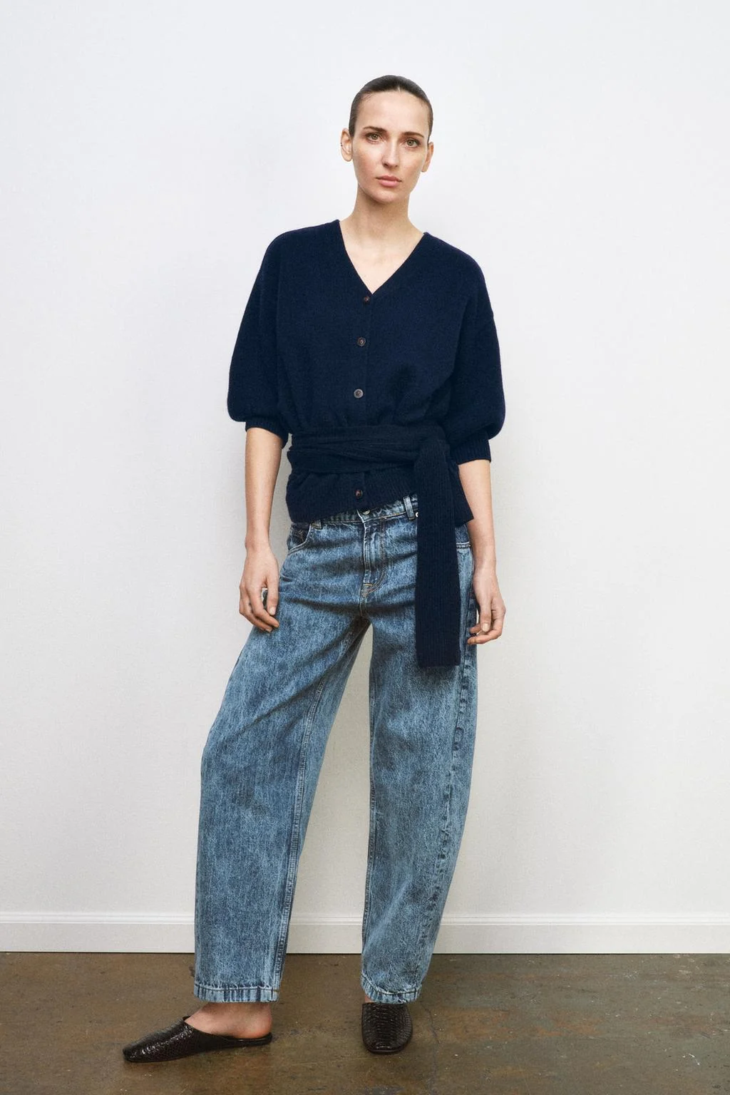 Кардиган из 100% шерсти с пышными рукавами