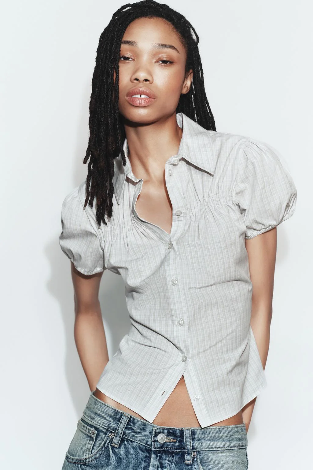 Рубашка из стрейч-поплина в клетку