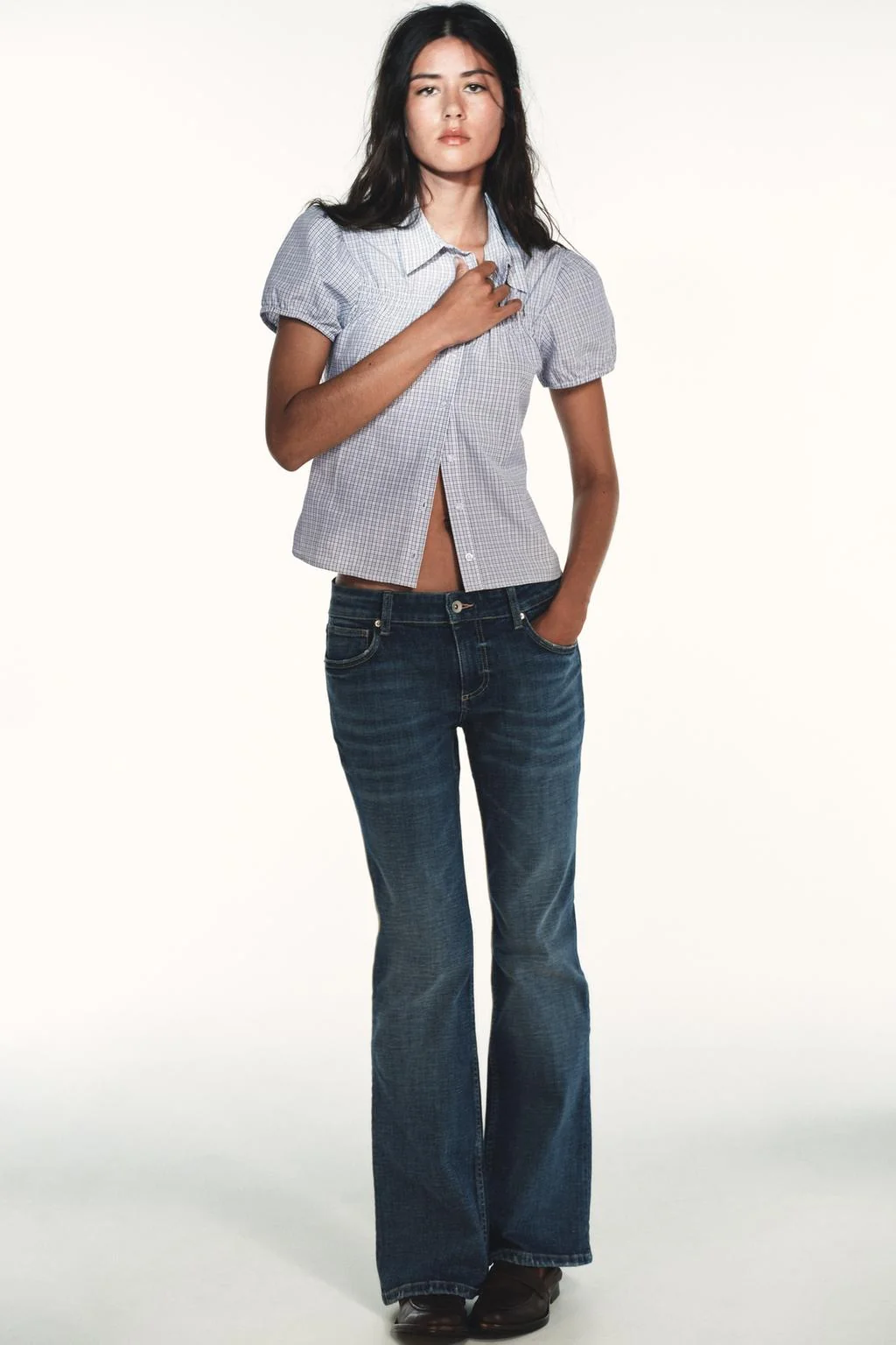 Рубашка из стрейч-поплина в клетку