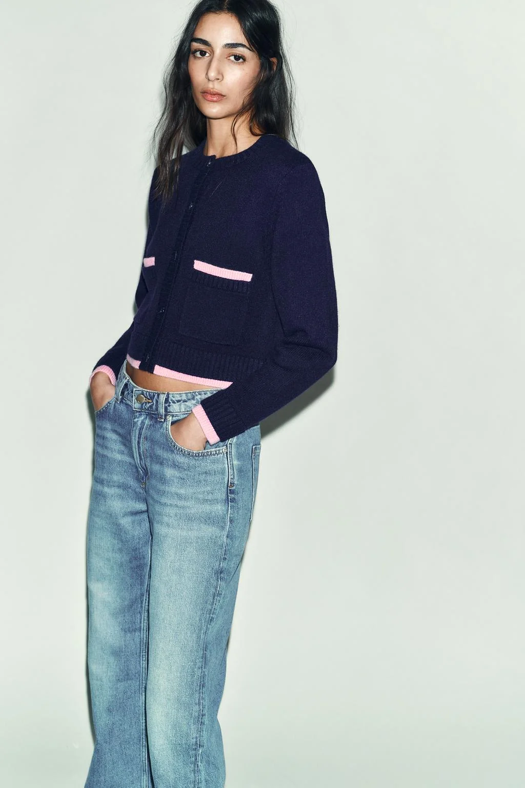 Комбинированный трикотажный кардиган