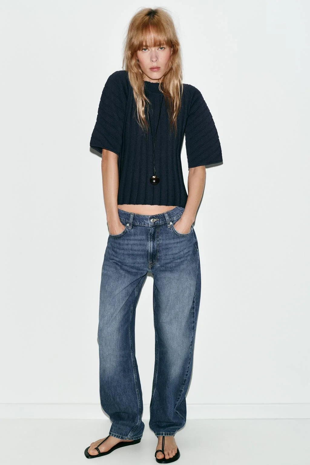 Топ с рубчатым трикотажем и пуф-рукавами — Базовые вещи