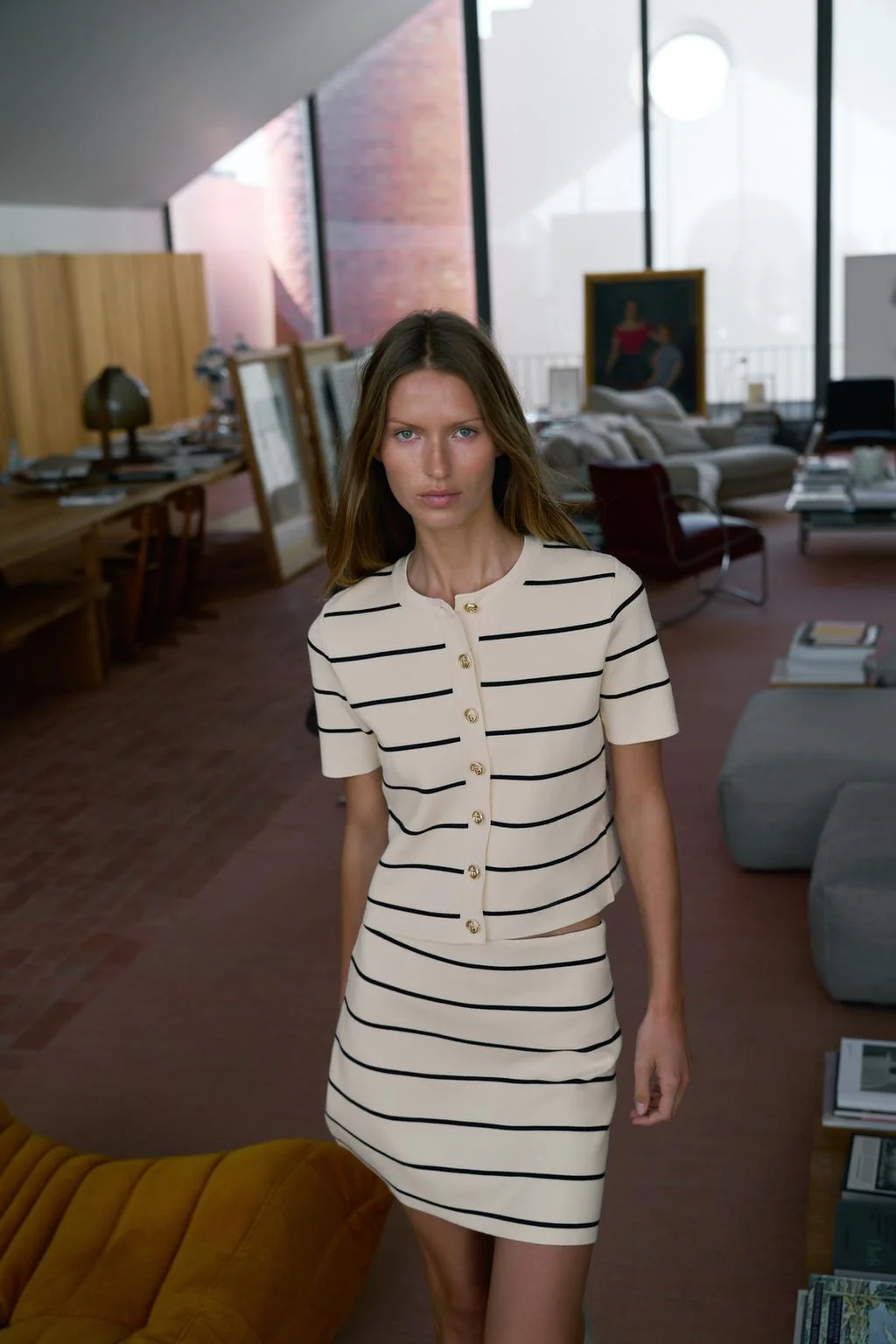 Полосатая трикотажная мини-юбка