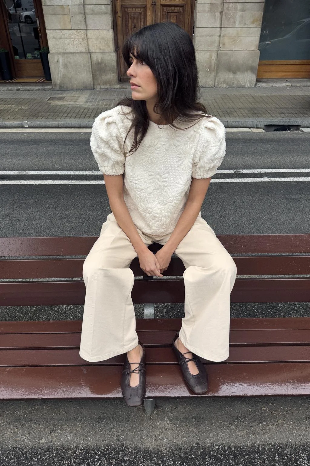 Трикотажный топ с пышными рукавами