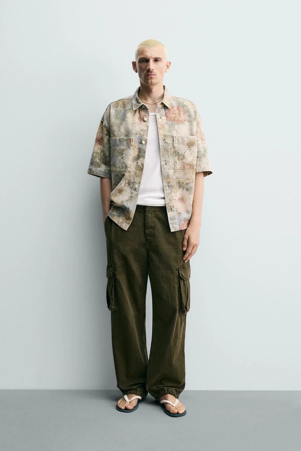 WASHED FLORAL PRINT RELAXED FIT SHIRT