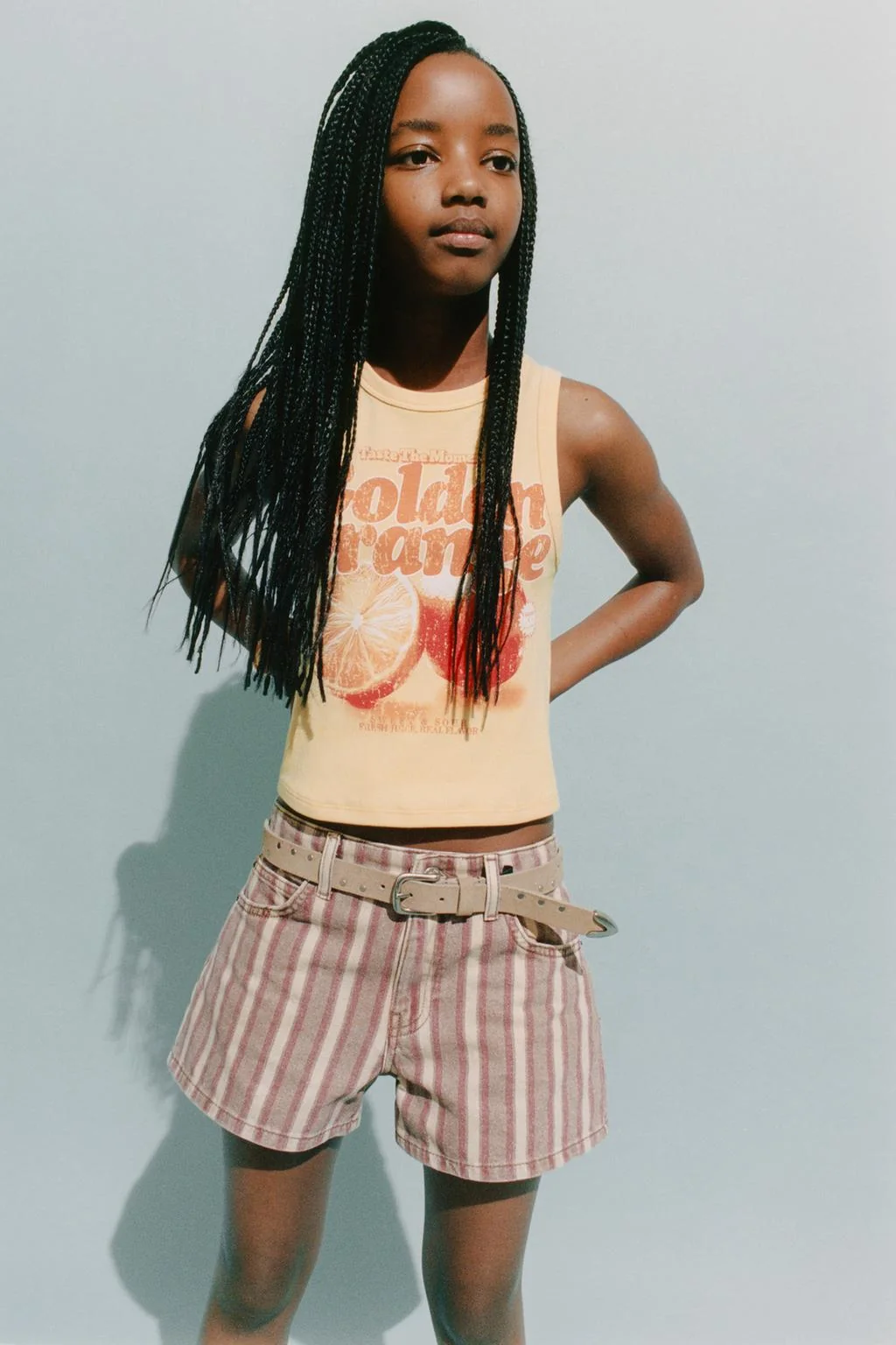 Шорты-бермуды из джинсы в полоску