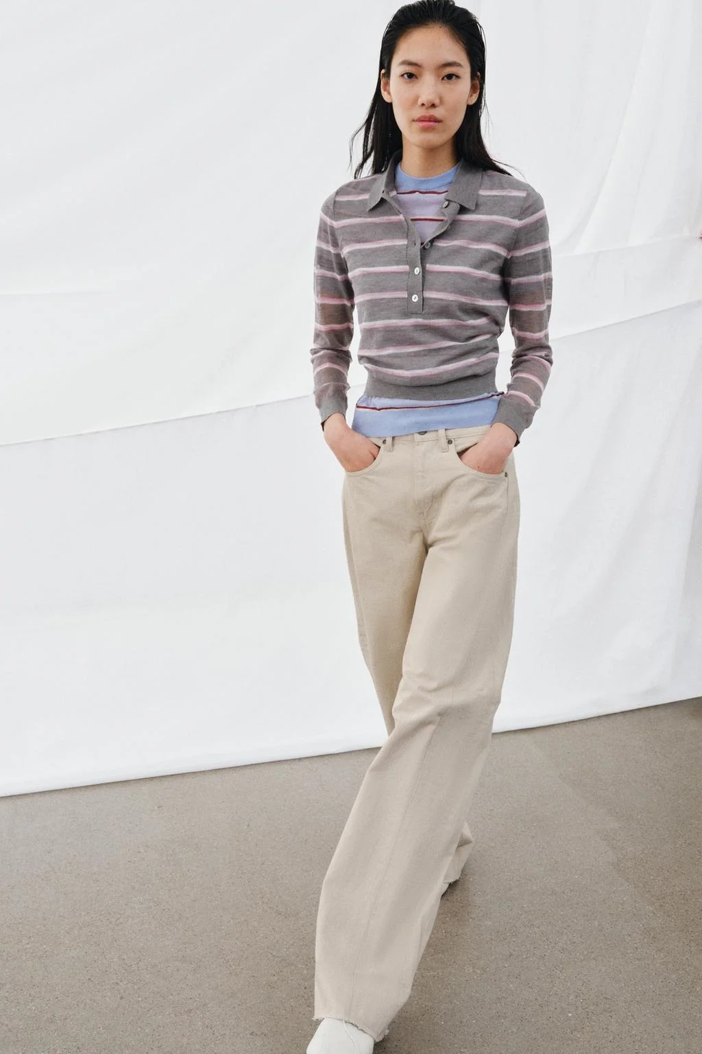 Поло из тонкого трикотажа с шерстяной смесью в полоску — Поло